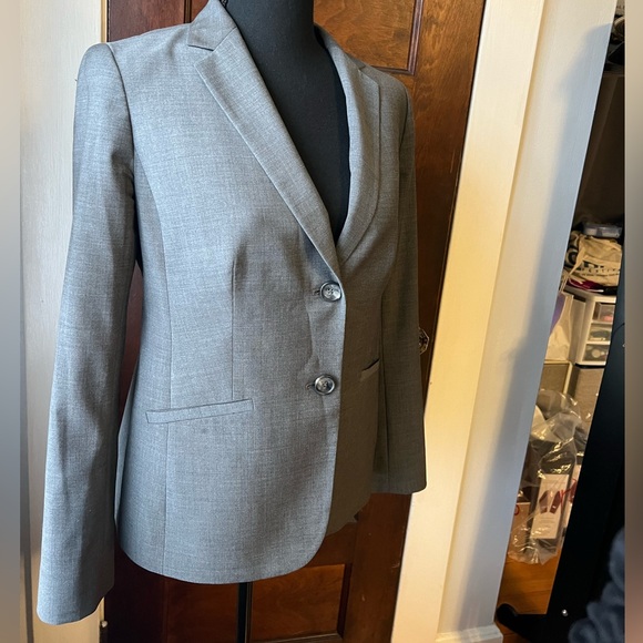 Talbots blazer gray 2 button front faux pockets lined vintage style preppy SZ 4P - Picture 3 of 10